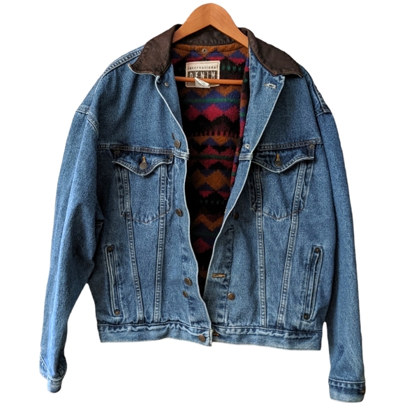 Vintage International Denim Jacket Men's XL Removable Vest 90s Southwest Aztec - Picture 1 of 16